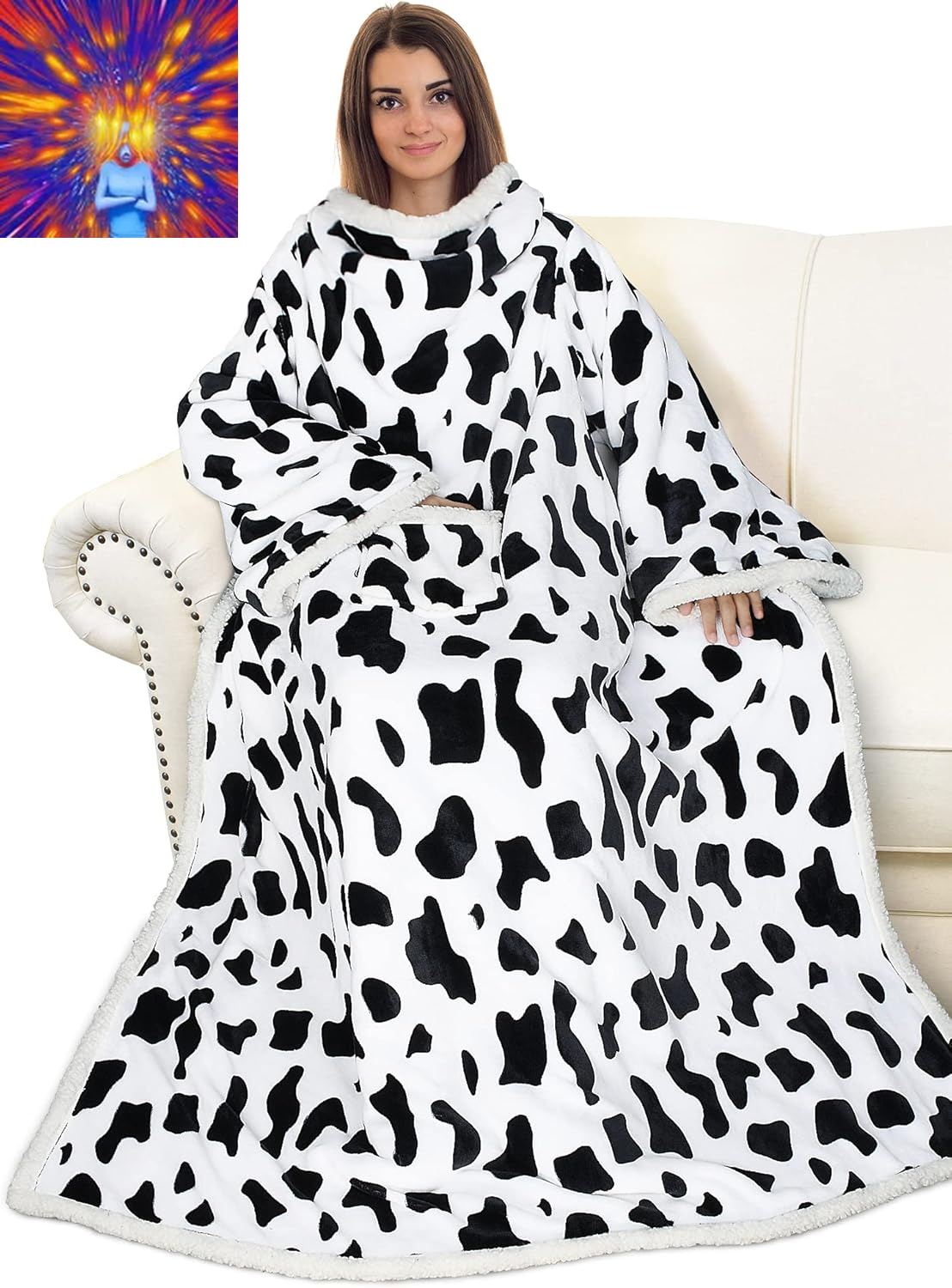 Sherpa Wearable Blanket with Sleeves Arms, Comfy Sleeved TV Wrap Blanket, Large