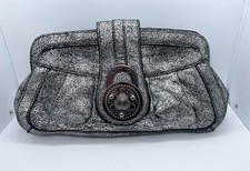 STEVEN BY STEVE MADDEN Genuine Leather Metallic Unique Lock Clutch READ