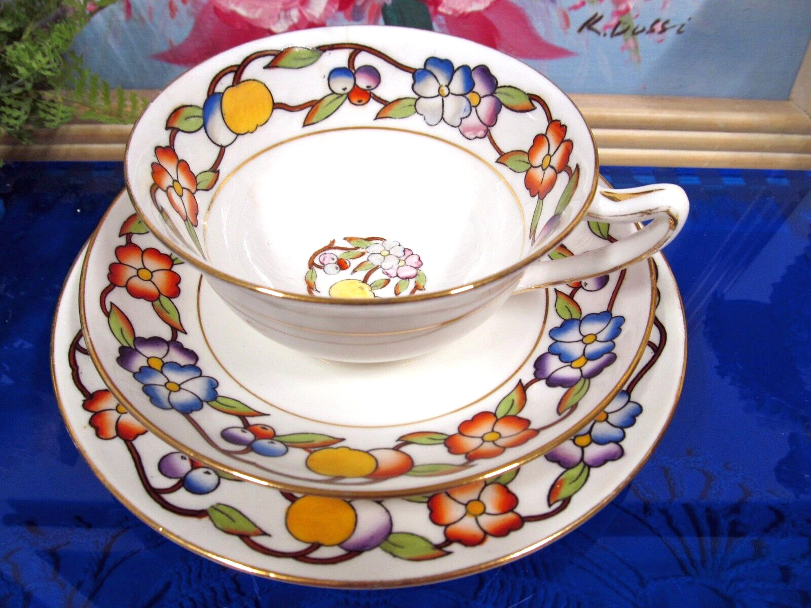 Star Paragon 1918 tea cup and saucer trio  Boston pattern painted teacup