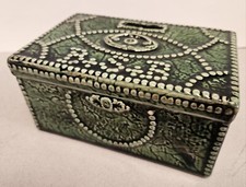 Vintage BOWERY SAVINGS BANK Green Ceramic Coin Piggy Bank Money Chest of 1834