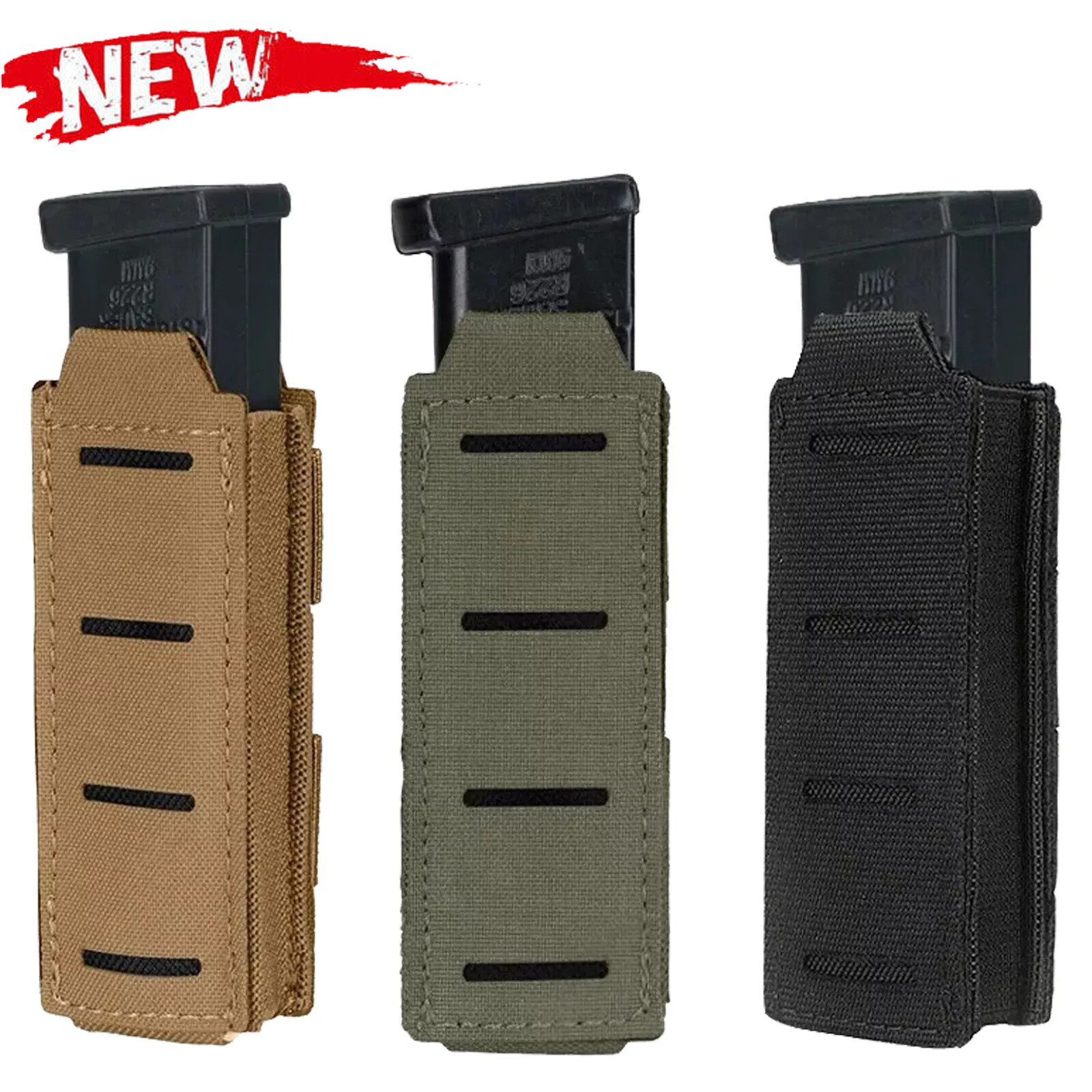 Tactical Molle Single Pistol Mag Pouch Elastic Top Open Pouch 9mm .40 Mag Holder-image