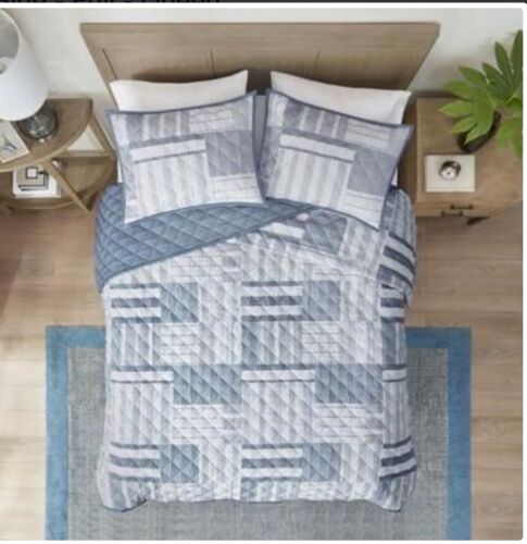 Madison Park Graham 3 Piece Jacquard Patchwork Quilt Set