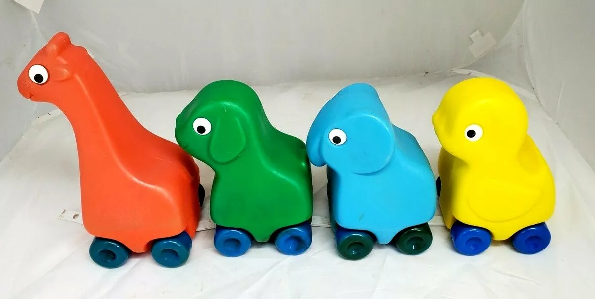 Vintage 1980 s Little Tikes WAGON N FRIENDS Set of 4 Rolling