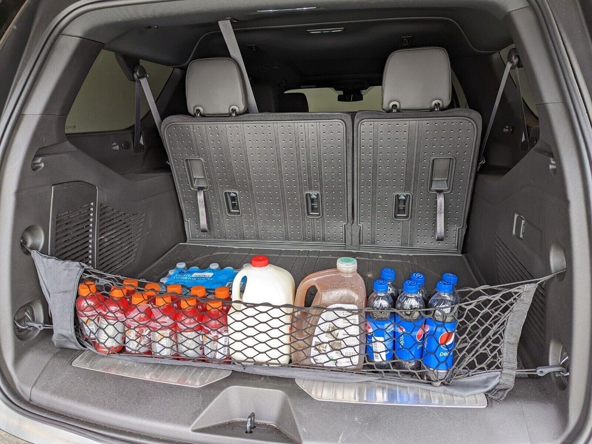Elastic Cargo Net For Cadillac Escalade, Chevy Suburban/Tahoe, GMC Yukon (2021-2025) - Trunk Organizer, Black Mesh