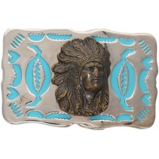 Native American Indian Chief Hippie Western Cowgirl 1980s Vintage Belt Buckle