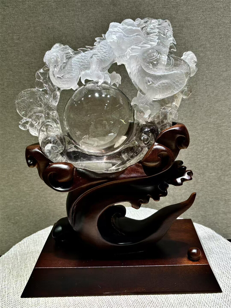 6.2LB Top Natural Clear Quartz Skull Healing Crystal Carved Dragon Reiki+stand