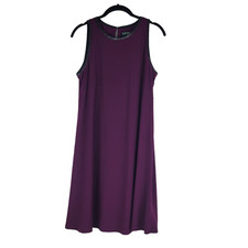 Lauren Ralph Lauren Sheath Knit Dress Plum Leather Detail Sleeveless size 10