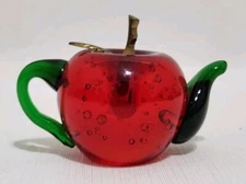 Vintage Dynasty Gallery Heirloom Red Glass Apple Brass Stem  Paperweight 