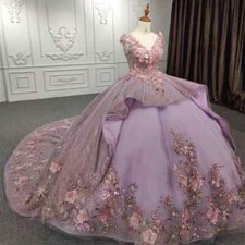 Quinceanera Dresses Luxury Purple Sequin 3D Flowers Prom Ball Gowns Sweet 15 16