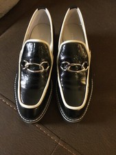 Donald Pliner Womans Black Loafers with white trim