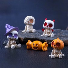 4Pcs Halloween Mini Figurines Set, Resin Pumpkins Ghosts Skulls Spooky New Decor