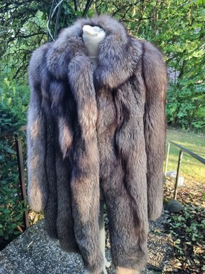 SAGA FOX Silber Fuchs Damen Pelzmantel lang Grau Langarm  M/L