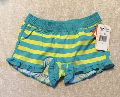 Roxy Girl Ruffled Swim Shorts Size 6 Beach Summer Striped New With Flaw