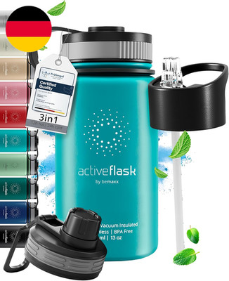 Trinkflasche Edelstahl ACTIVE FLASK + Strohhalm (3 Deckel) Bpa-Frei, Auslaufsich