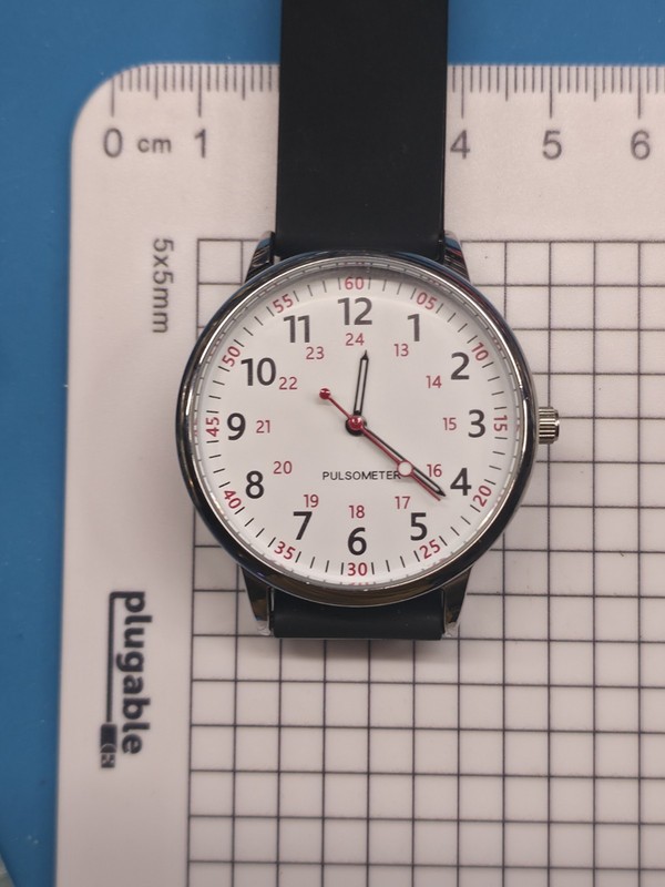 Medical Pulsometer Wristwatch White Dial Red Accents Black Silicone Strap Quartz