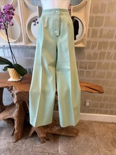 Courreges Hyperbole From I Magnin 70s High Waist Wide Leg Green Wool Trousers XS