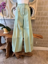 Courreges Hyperbole From I Magnin 70s High Waist Wide Leg Green Wool Trousers XS