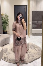 Beige Farshi Salwar Suit Embroidered Crepe Silk Ethnic Set