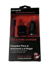 IRAGO Micro USB Charging Kit Wall Car Charger Cable 3-Piece Black NEW
