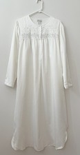 Vtg DELICATES Nightgown L Ivory Satin Long Sleeve Embroidered Lace Grannycore