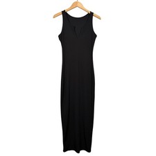 Black Ribbed V Neck Sleeveless Maxi Dress Bodycon Tank Style Black