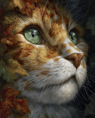 8x10 Cat with Green Eyes and a Leafy Background Art Print - 107738508