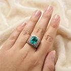 Bluish Green Paraiba Tourmaline Oval 5.95Ct 925 Sterling Silver White Gold Rings