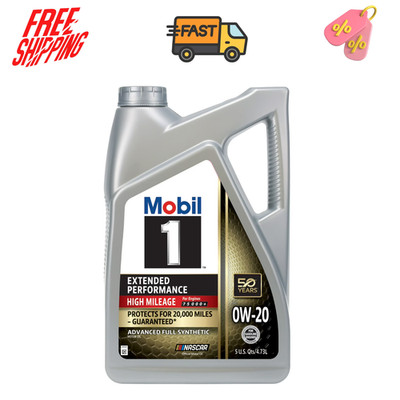 Mobil 1 High Mileage 0W20 Extended Performance Full Synthetic Motor Oil 5 Qt
