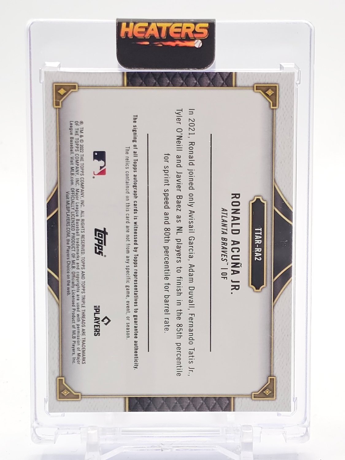 RONALD ACUÑA JR. 2022 TRIPLE THREADS SPRINT BARREL RUBY AUTO PATCH 1/1 Q8036 view 2