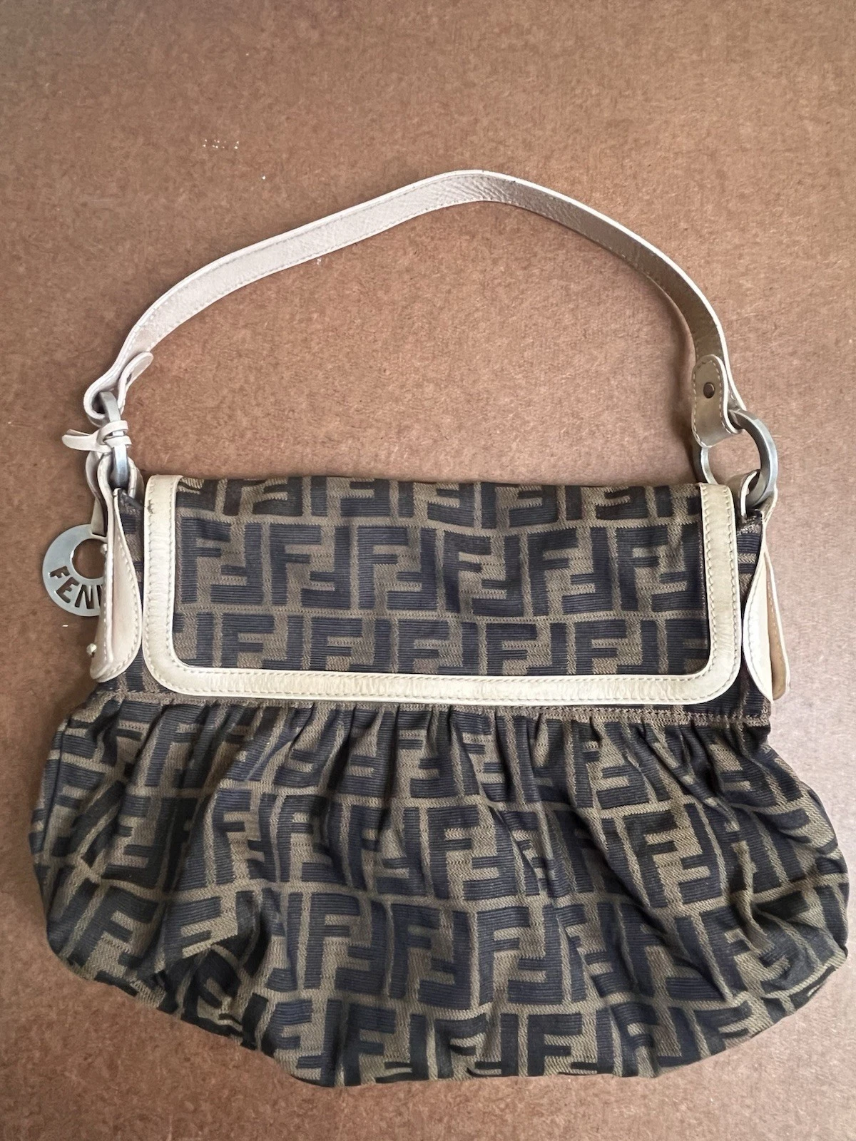 Fendi — Auth FENDI Zucca Chef Flap shoulder bag Brown FF Jacquard 2241-8BR436-JWU-058