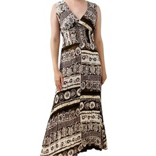 Patterned Dress Maxi Brown Fairy Vacation Summer Casual A-line Sleeveless Small