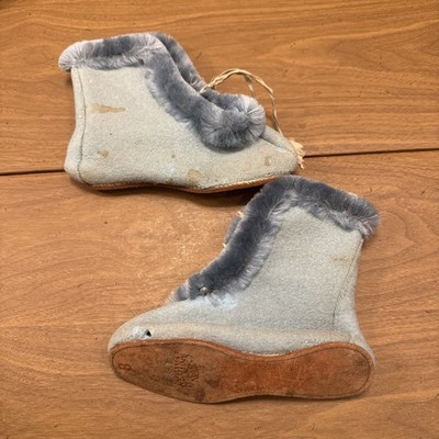 Vintage 1900s Antique Regina Girls Blue Booties Snow Winter 6.5 