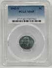 1943-S Lincoln Wheat Steel Cent ~ PCGS MS65 ~ Historical Emergency Coinage