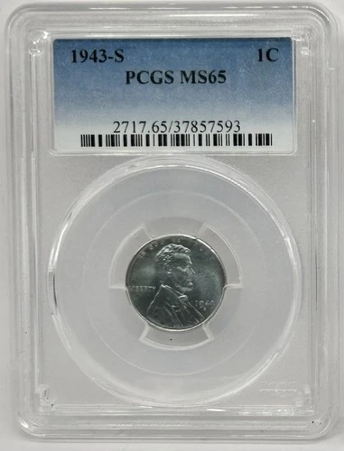 1943-S Lincoln Wheat Steel Cent ~ PCGS MS65 ~ Historical Emergency Coinage