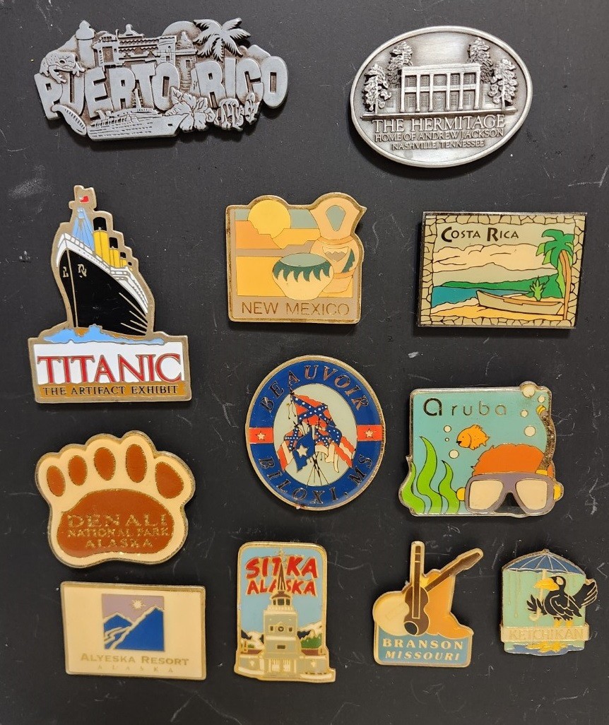 Lot of 12 City State Destination Souvenir Refrigerator Magnets Enamel Metal