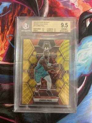 2022/23 Panini Mosaic Chris Paul Gold Wave /10 #77 BGS 9.5 jersey number (3/10)