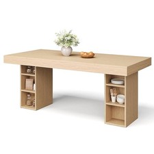 Light Oak Rectangular Dining Table Double Pedestal Dual Storage Seats 6-8 180cm