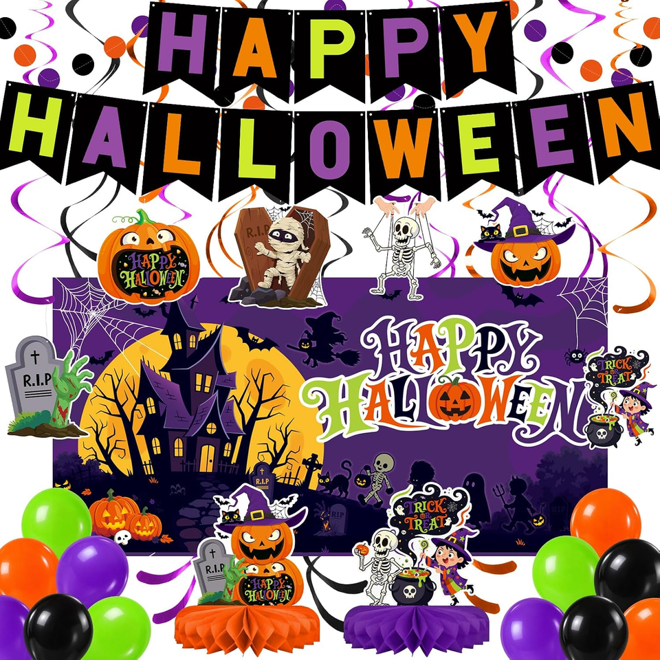 Halloween Decorations Kit, Happy Halloween Banner, Circle Confetti Dots ...