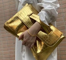 Damen Pu Leder  mit Krokodil Haut Muster,in Gold Neu