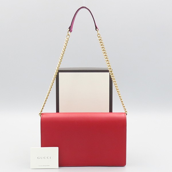 Gucci red leather WOC long wallet with detachable shoulder strap