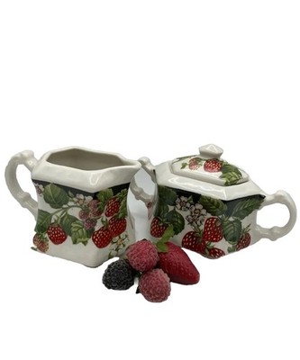 Crownford Gift Coffee Creamer & Sugar Dish Raspberry BlackBerry Pattern