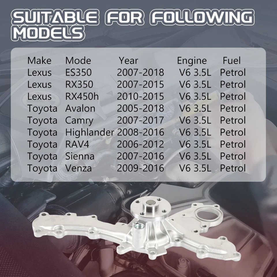 1Set Engine Water Pump 2007-2015 For Lexus ES350 RX350 RX450h 3.5L DOHC AW6047 Foto 4 de 4