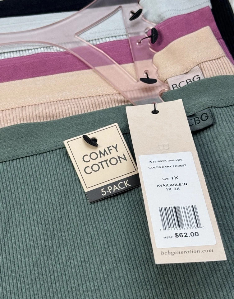 BCBG BCBGENERATION 5-упаковка женщин хипстер ребристые трусики нижнее белье хлопок размер 1 X - Изображение 2 из 4