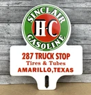 VINTAGE SINCLAIR HC GASOLINE GAS PUMP STATION PORCELAIN TOPPER MOTOR OIL SIGN