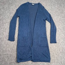 J. Jill Blue Linen Open Front Long Duster Cardigan Sweater Women's Size XS