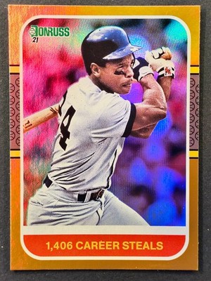 2021  Donruss Orange Holo Foil #247 Rickey Henderson Yankees Stats Variation