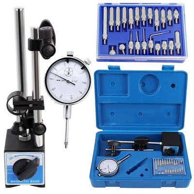 BYTEBOUNCEMUSIC Precision Dial Indicator with Magnetic Base Holder Fine Adjustable Long 0-1" Ku