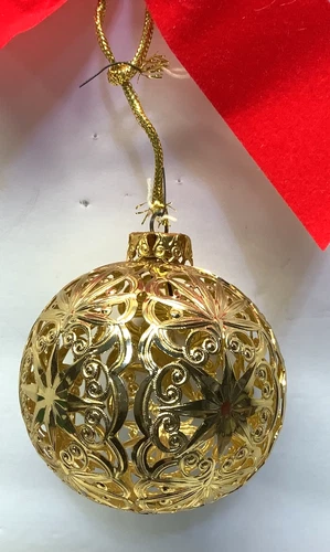 Vintage Gold Metal Filigree Eckartina Ball Christmas Ornament W. Germany  3"