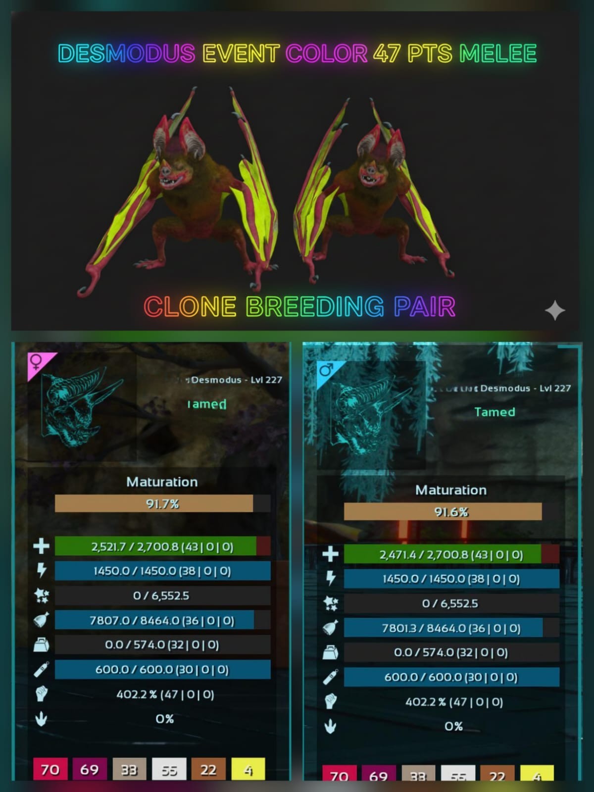 Desmodus Clone 47 PTS Melee Event Color Ark Ascended Pve Official PC/XBOX/PS5