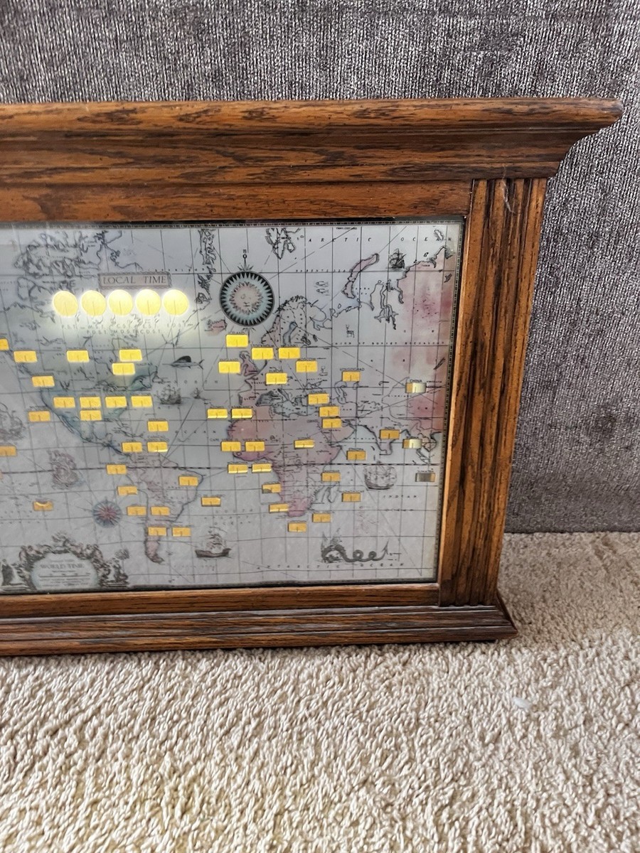 Vtg 1959 Howard Miller World Time Zone Lighted Oak Wall Vtg 1959 Howard Miller World Time Zone Lighted Oak Wall